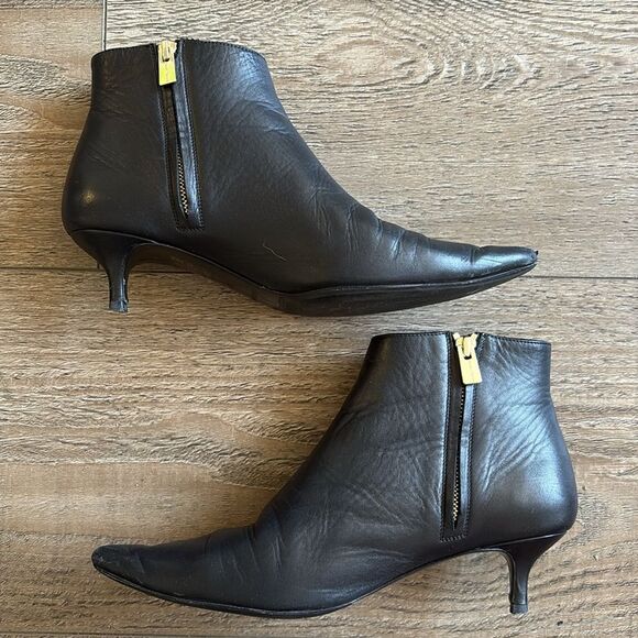Anine Bing Stella Black Leather Ankle Boots Pointed Toe w Kitten Heel Size 38 - Picture 6 of 10